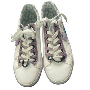 Ground Up Womens White Purple Disney Stitch Low Top Lace Up Sneakers Size 10